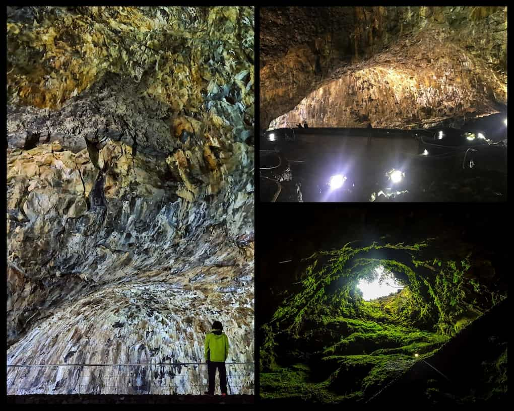 Parede de parte de Vulcão inativo com cores branca e amarela. Lagoa no fundo do vulcão extinto. abertura superior do vulcão extinto visto de dentro com vegetação verde